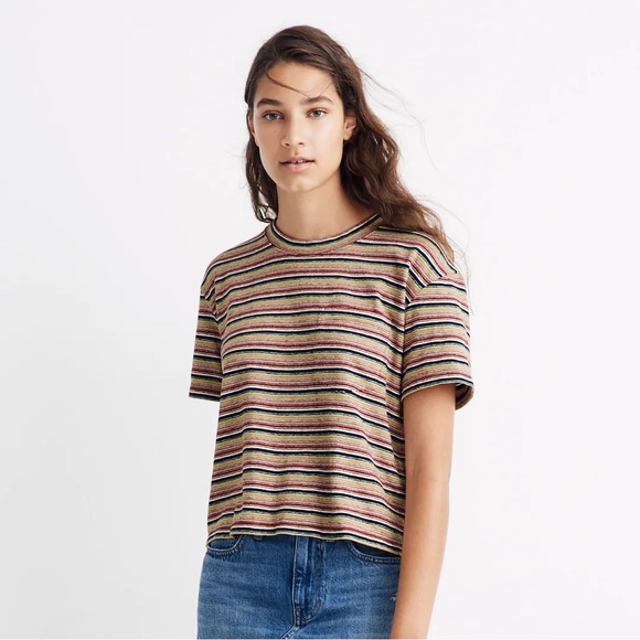 Madewell Retro vintage feel Textured Easy Crop Tee‎ in Stripe size small - Picture 16 of 16